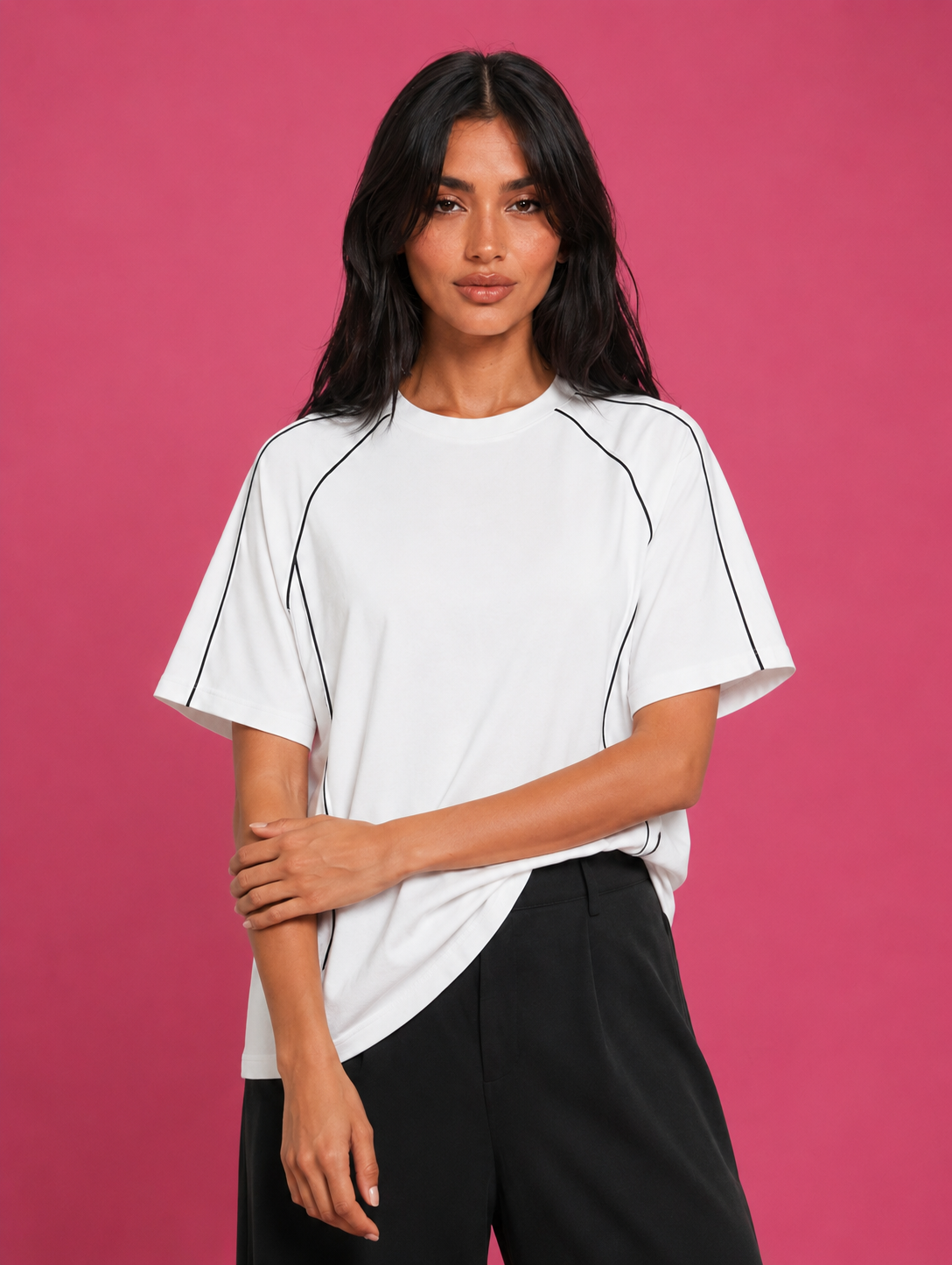 LT1K Contrast Multi Piping Oversize T-Shirt.