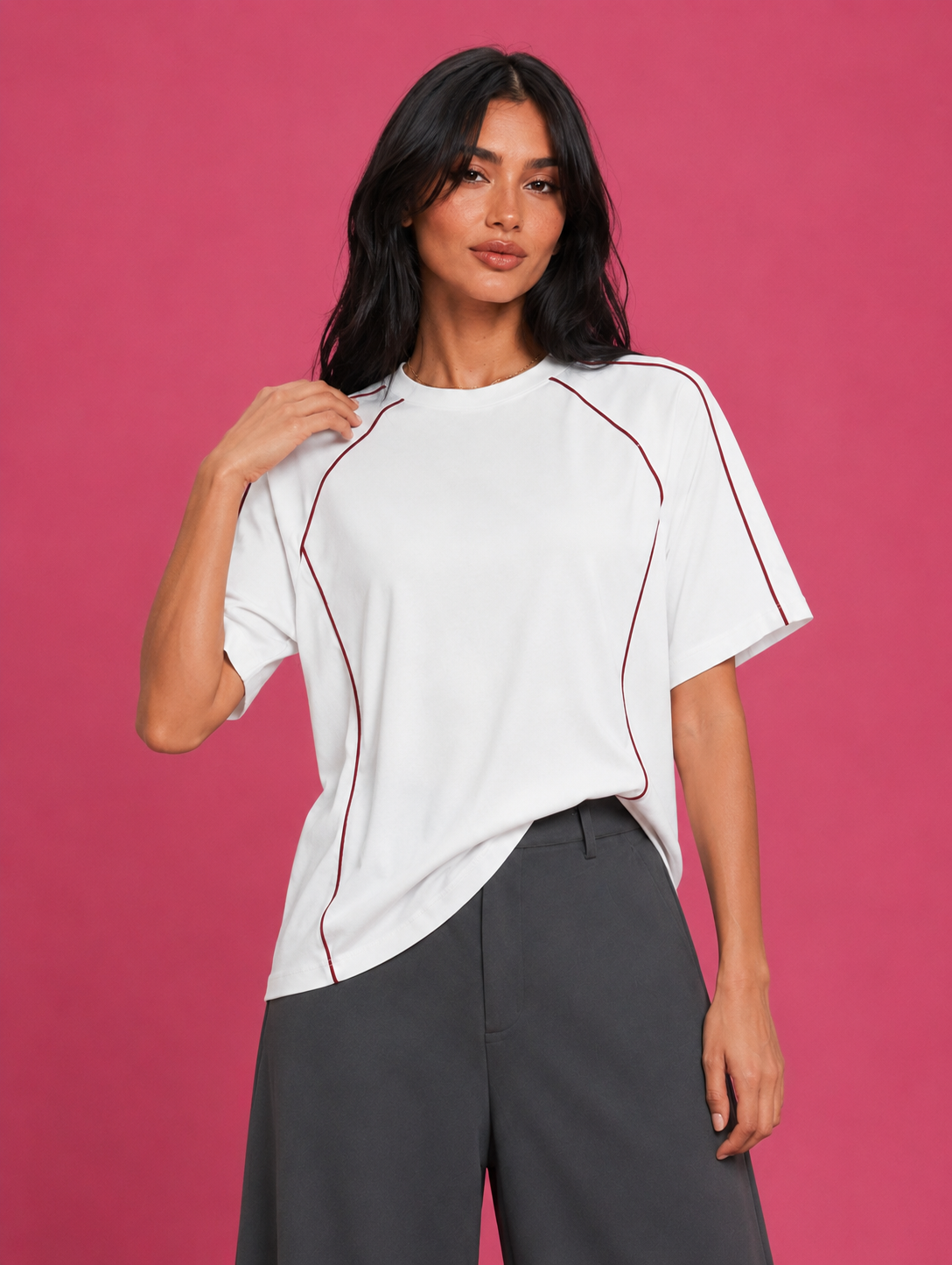 LT1K Contrast Multi Piping Oversize T-Shirt.