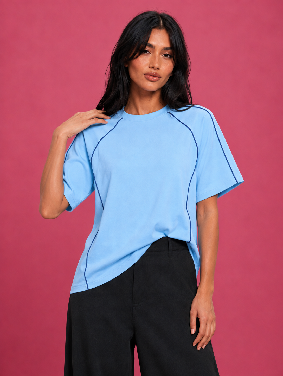 LT1K Contrast Multi Piping Oversize T-Shirt.