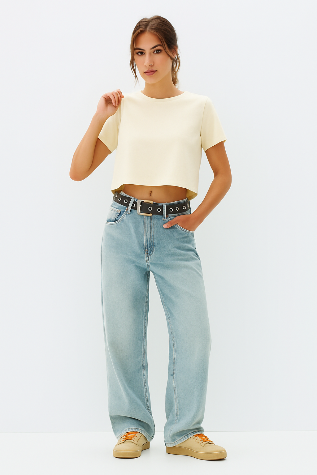 LT1K Crop Loose Sand Essential T-Shirt