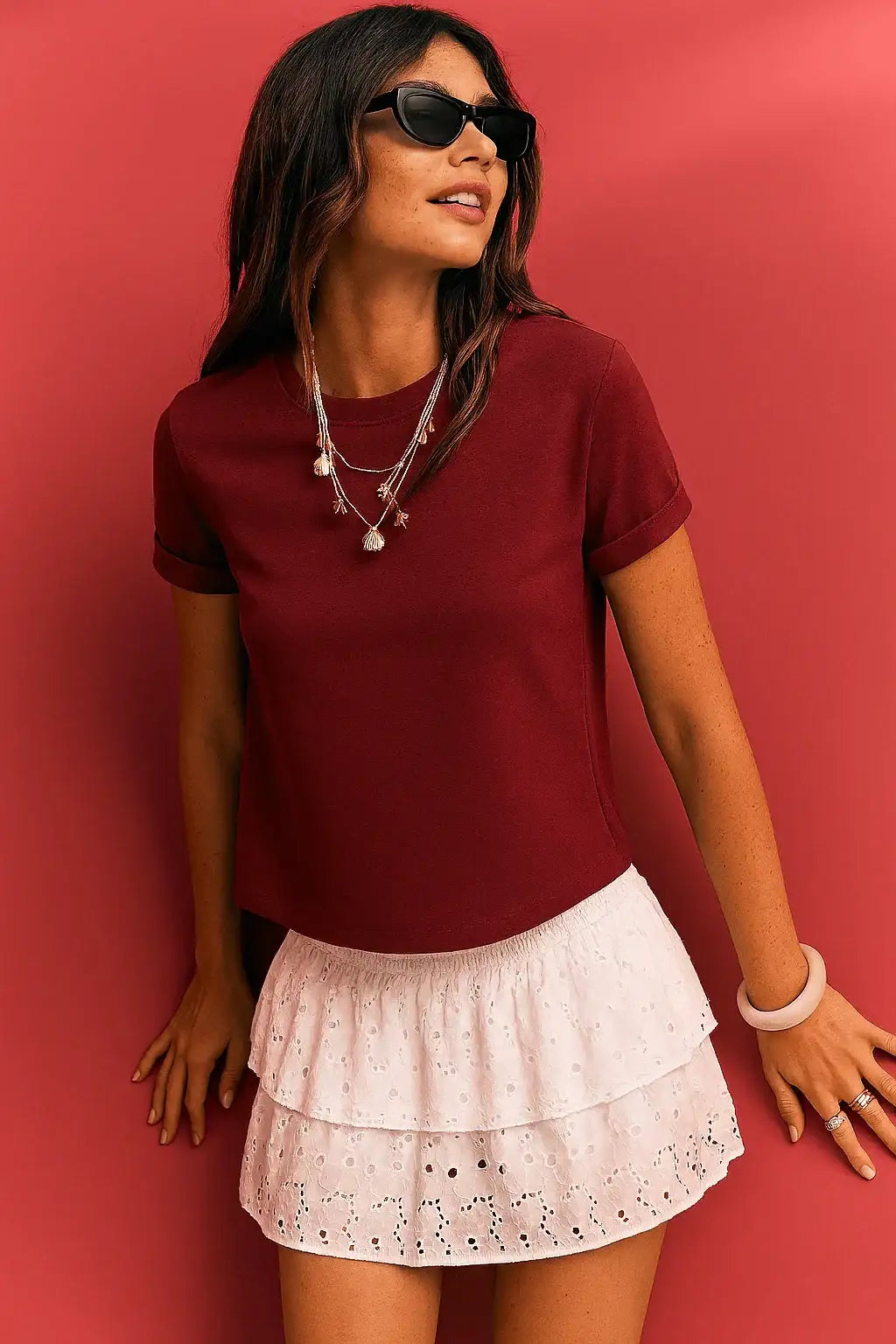 LT1K Slim Maroon Essential T-Shirt. - lessthan1thousand