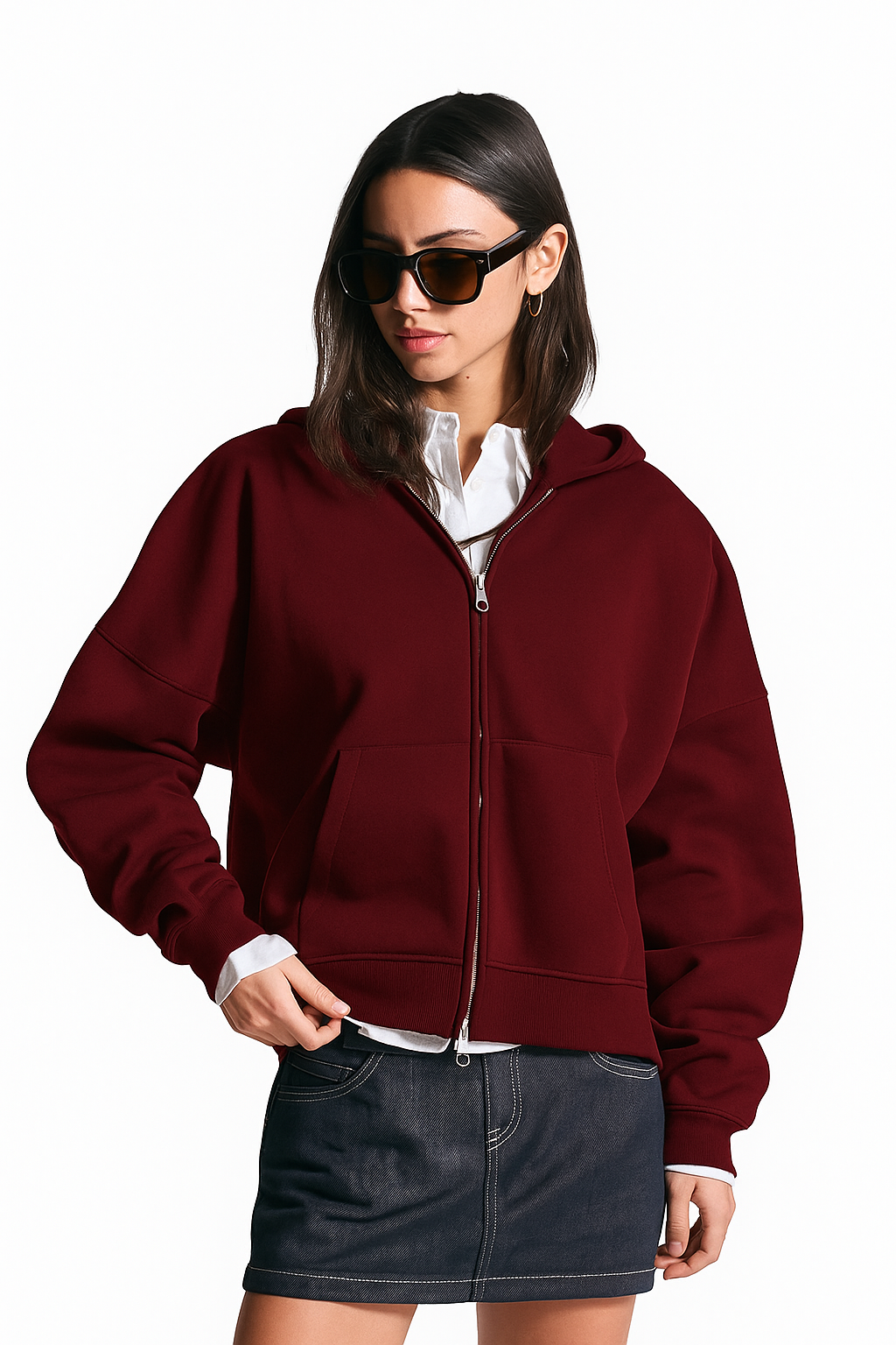 LT1K Maroon Zip-Up Oversize Crop hoodie.