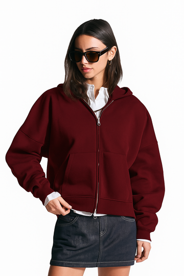 LT1K Maroon Zip-Up Oversize Crop hoodie.