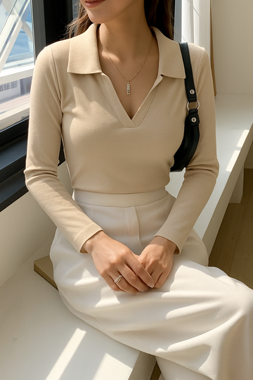 LT1K Sand Essential Full-Sleeves Collared Slim T-Shirt.(Perfect For All Season).