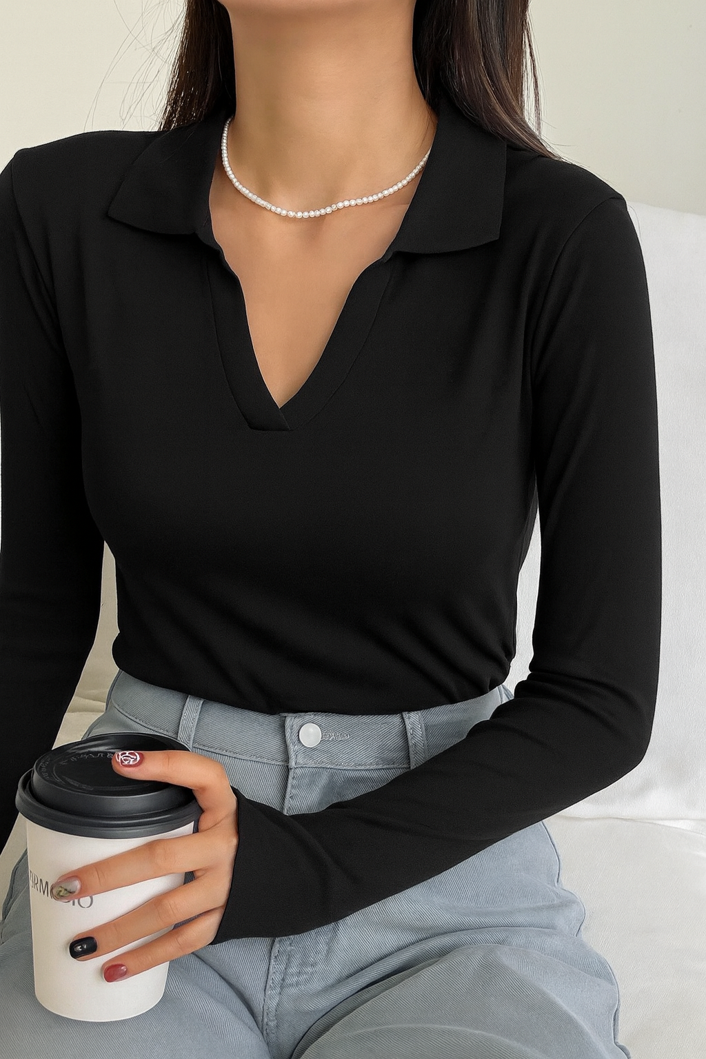 LT1K Black Essential Full-Sleeves Collared Slim T-Shirt.(Perfect For All Season).