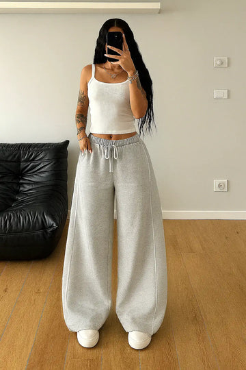 LT1K Grey Wide leg Trouser With Piping Detail.(Perfect For All Season)