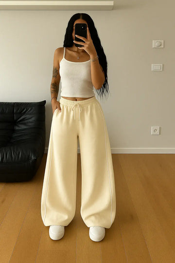 LT1K Sand Wide leg Trouser With Piping Detail.(Perfect For All Season)