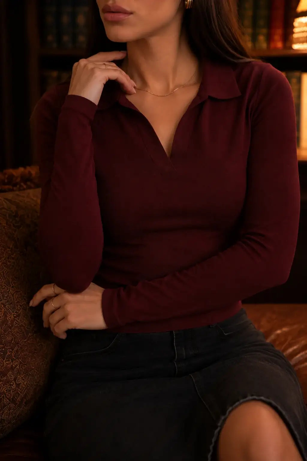 LT1K Essential Full-Sleeves Collared Slim Top.(Perfect For All Season)