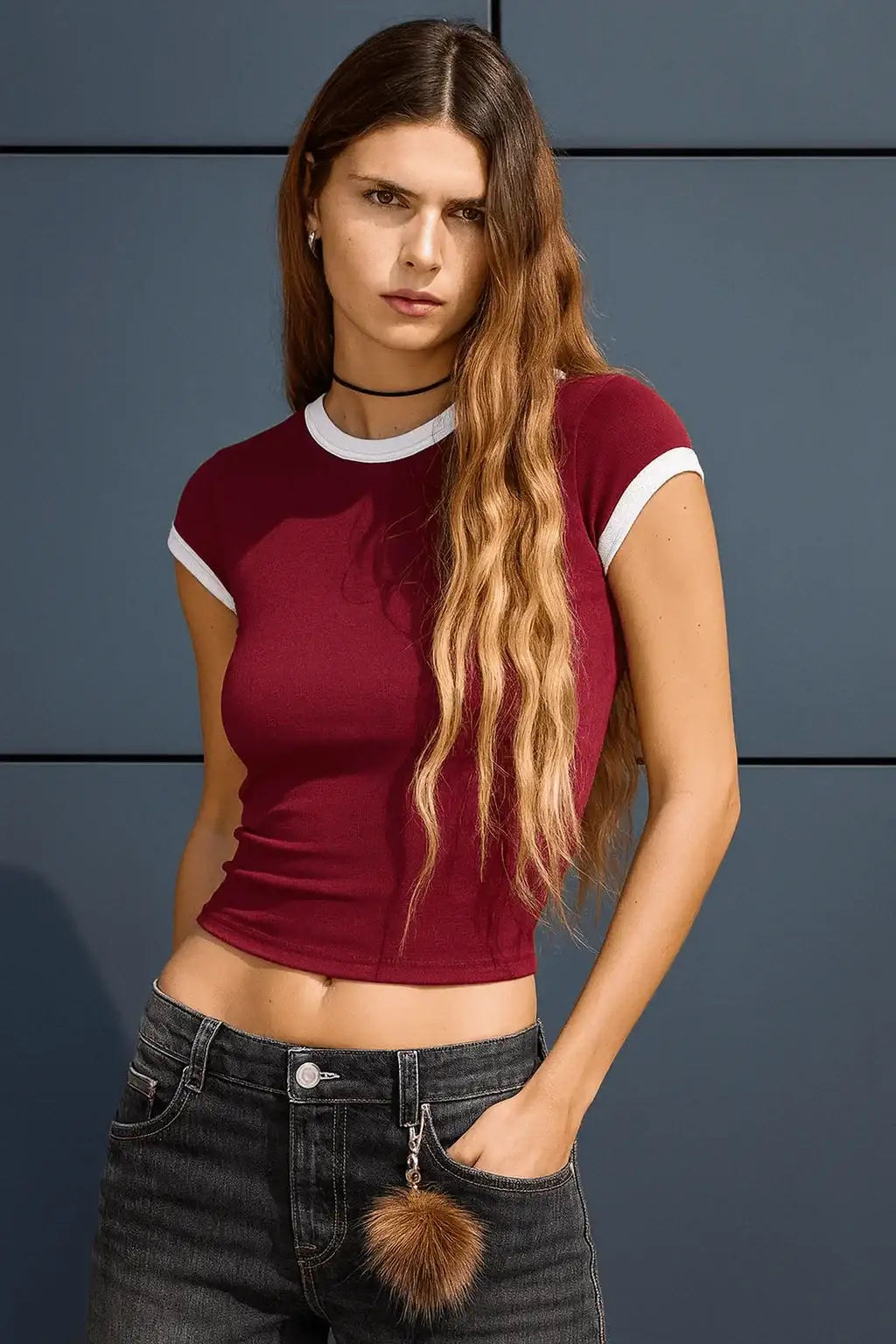 LT1K Slim Maroon Contrast T-Shirt - lessthan1thousand