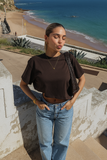 LT1K Crop Coffee Brown Loose Pure Black Essential T-Shirt