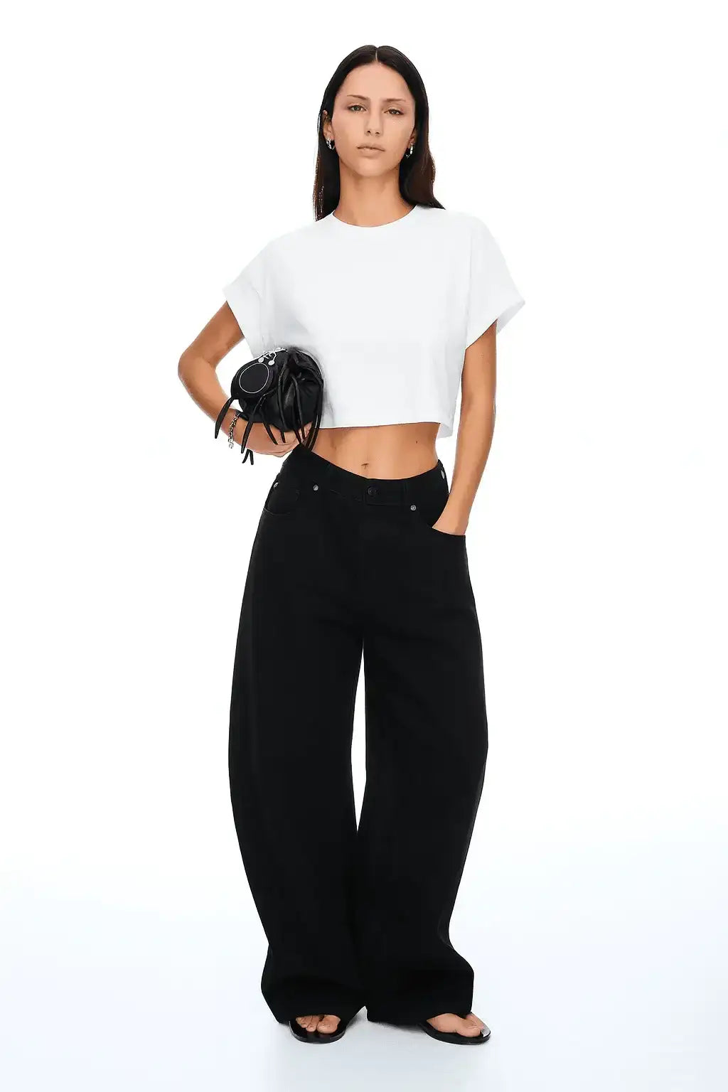 LT1K White Crop Loose Essential T-Shirt - lessthan1thousand