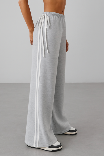 Grey Side Stripe Wide-Leg Trouser With Cute Little Bow.