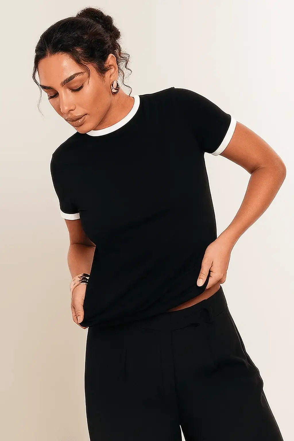 LT1K Slim Black Contrast T-Shirt - lessthan1thousand