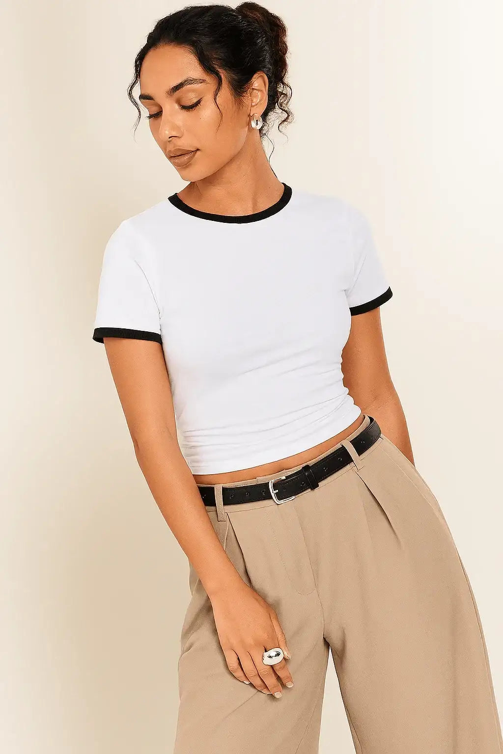 LT1K Slim White Contrast T-Shirt - lessthan1thousand