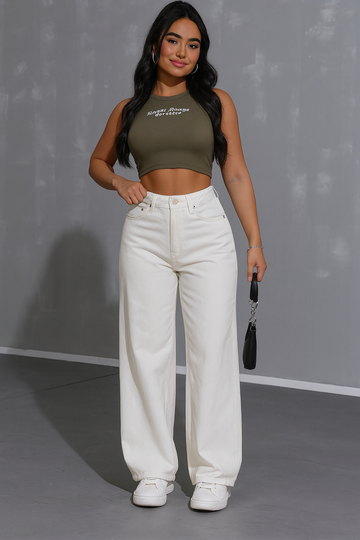 Bershka White High-Waist Loose Leg Jeans.