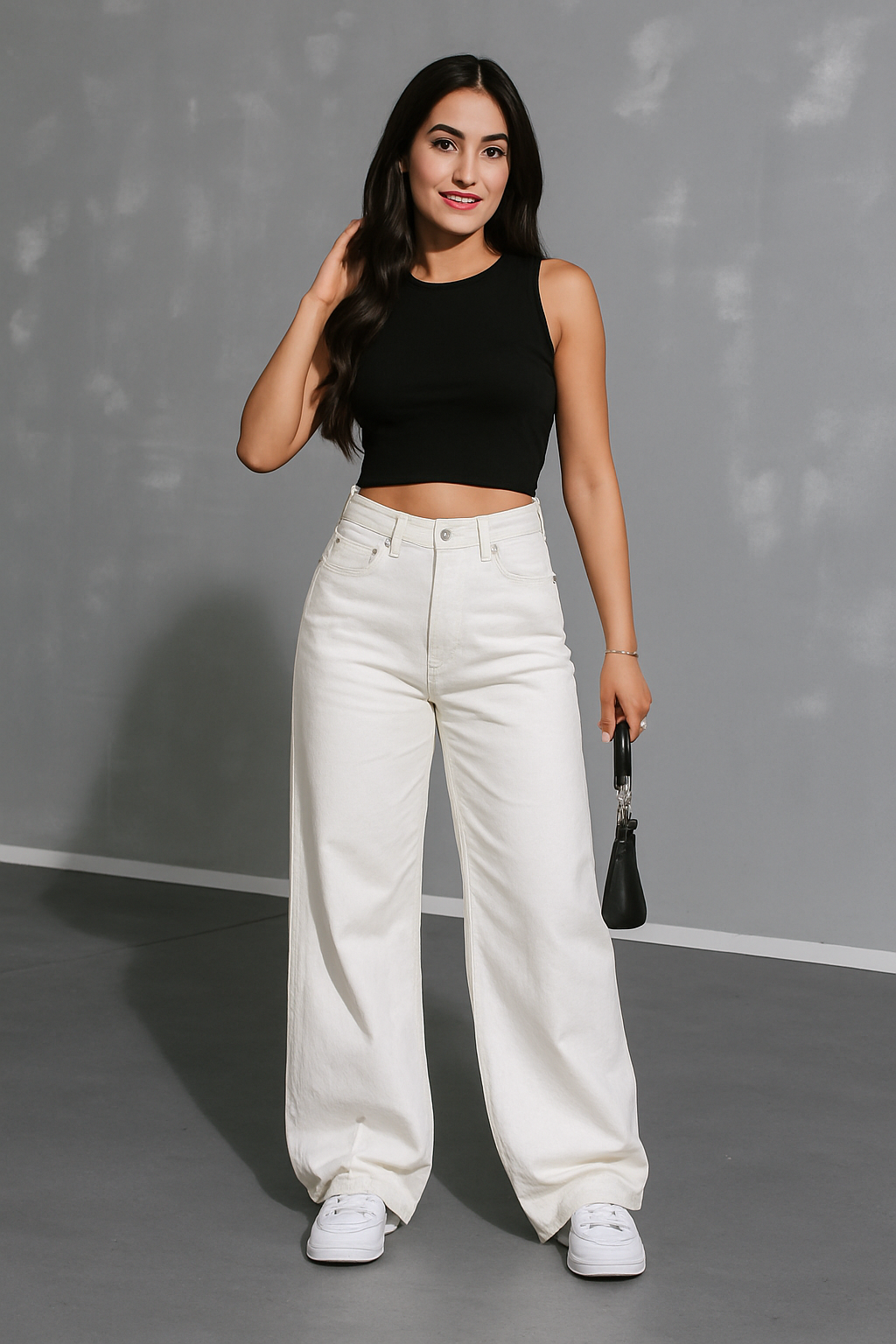 Bershka White High-Waist Loose Leg Jeans.