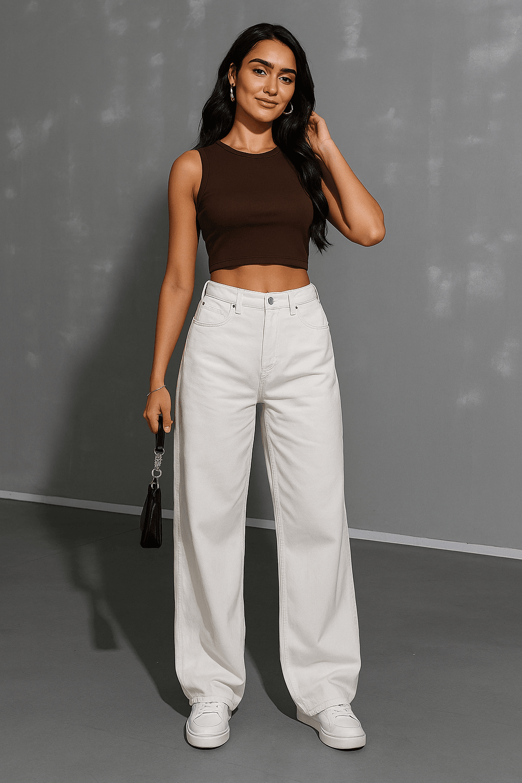 Bershka White High-Waist Loose Leg Jeans.