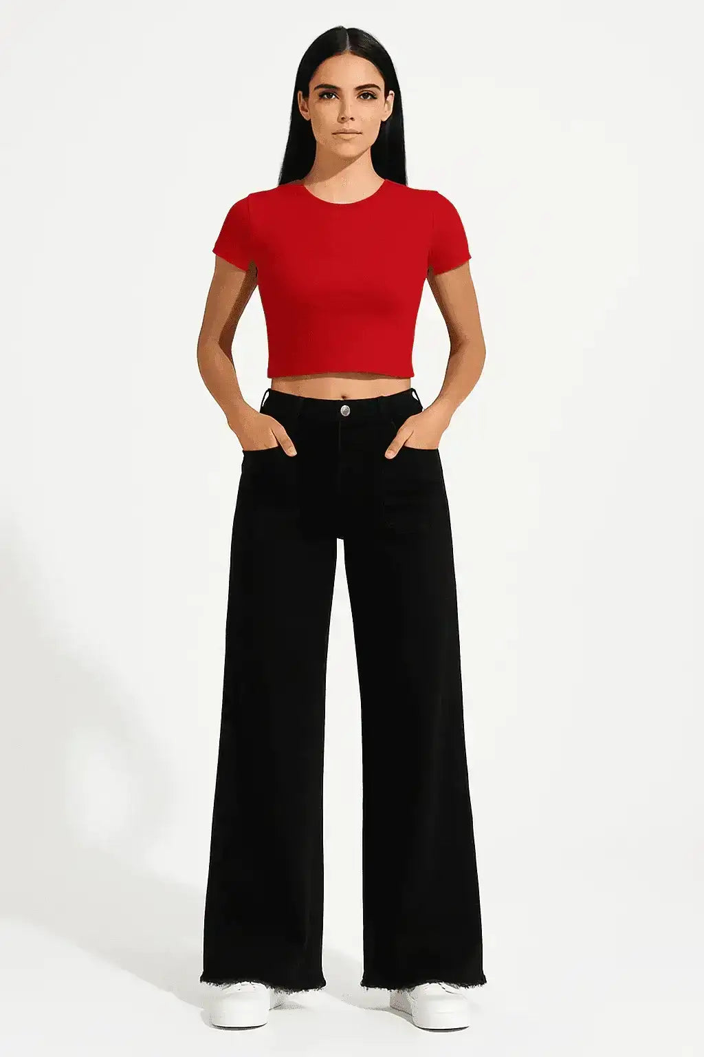 ZARA Black Utility Pocket Wide-Leg Frayed Hem Jeans. (Minor Fault) - lessthan1thousand