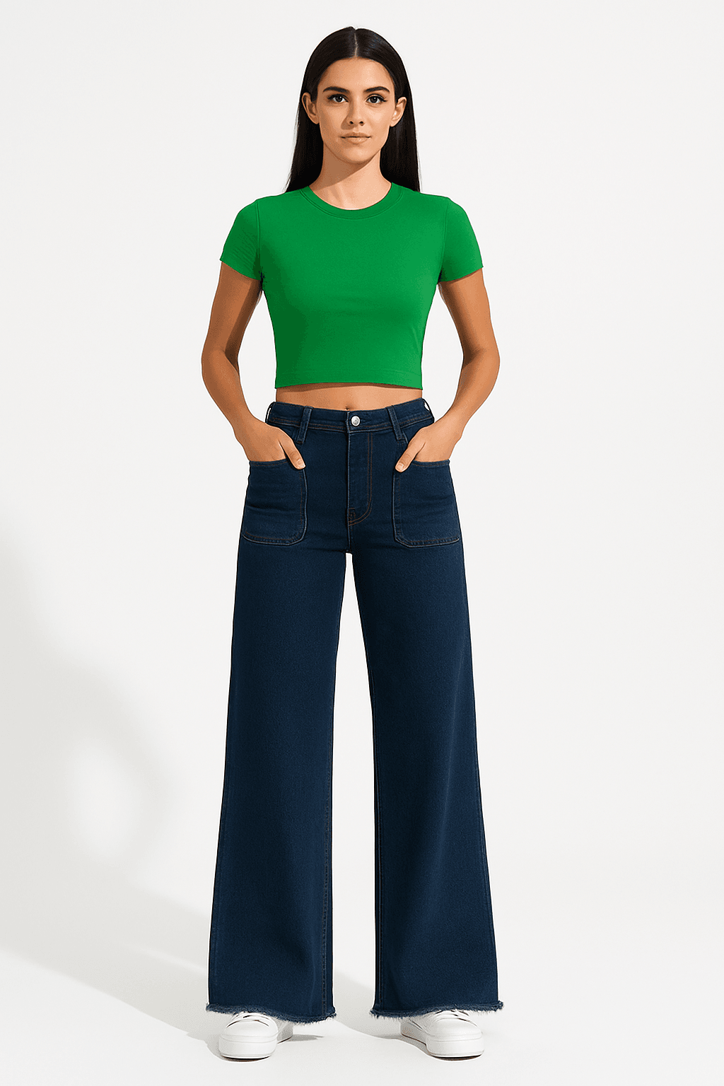 ZARA Dark Blue Utility Pocket Wide-Leg Frayed Hem Jeans. - lessthan1thousand