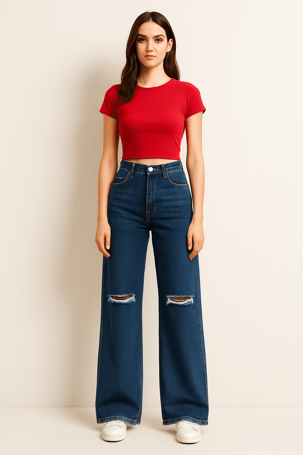 ZARA Dark Blue Knee-Ripped High-Waisted Wide-Leg Jeans. - lessthan1thousand