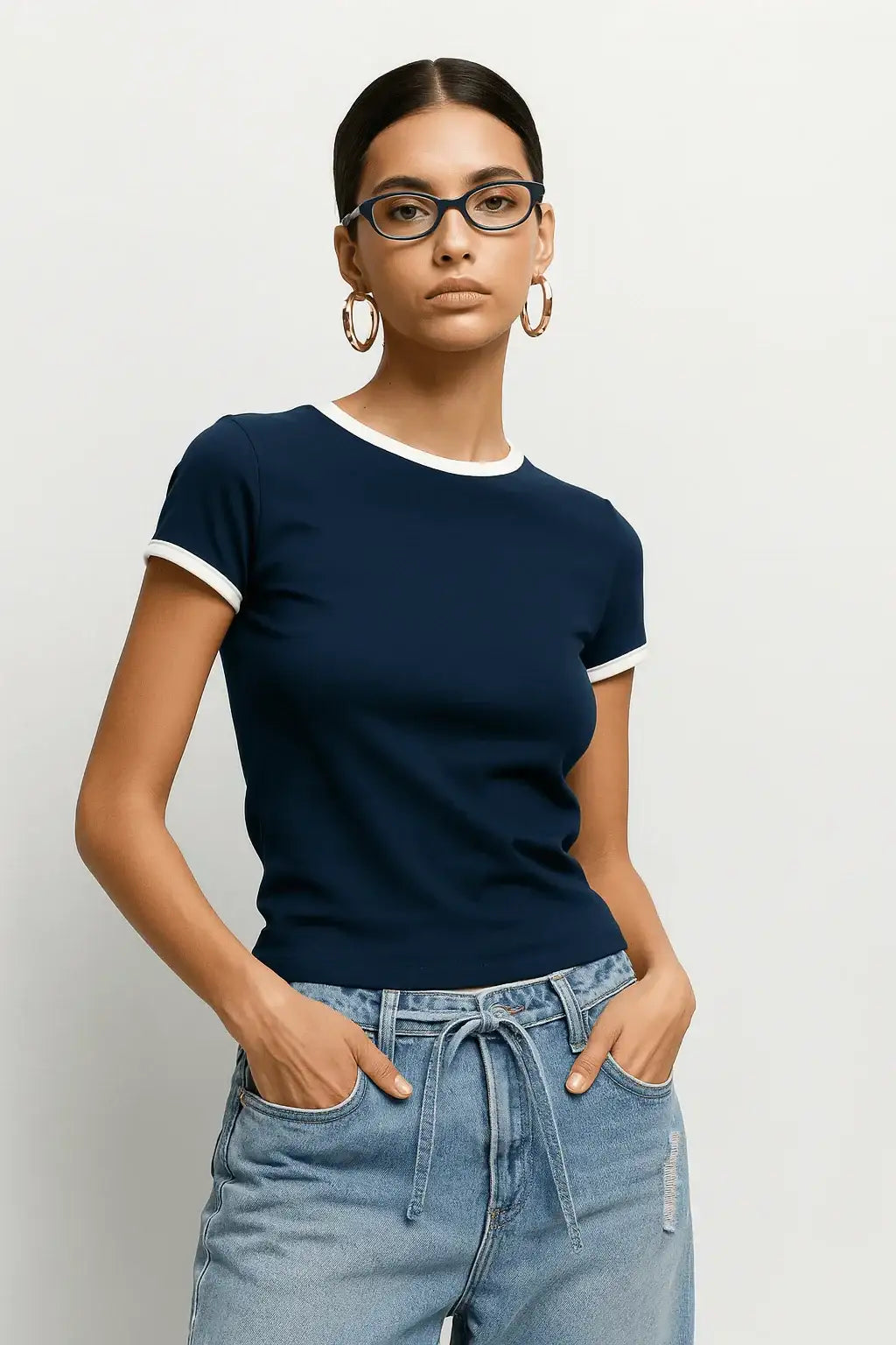 LT1K Slim Navy Blue Contrast T-Shirt - lessthan1thousand