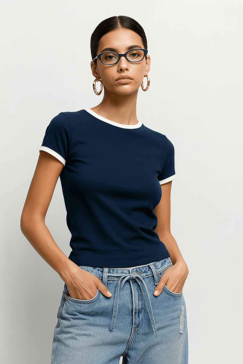 LT1K Slim Navy Blue Contrast T-Shirt - lessthan1thousand