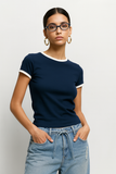 LT1K Slim Navy Blue Contrast T-Shirt