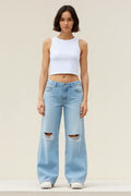 ZARA Light Blue Knee-Ripped High-Waisted Wide-Leg Jeans. - lessthan1thousand