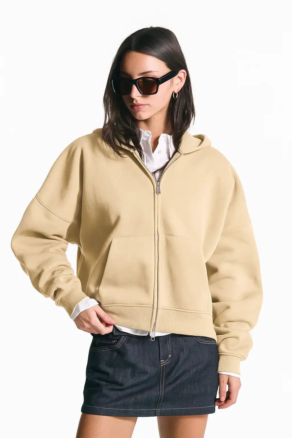 LT1K Sand Zip-Up Oversize Crop hoodie.