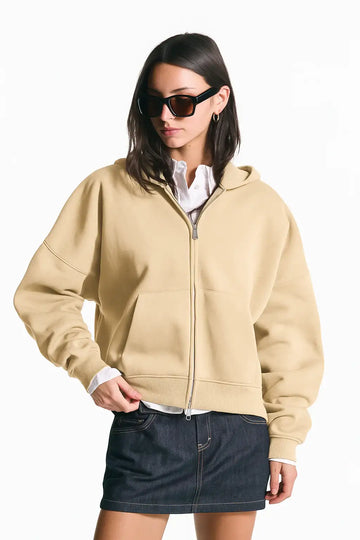 LT1K Sand Zip-Up Oversize Crop hoodie.
