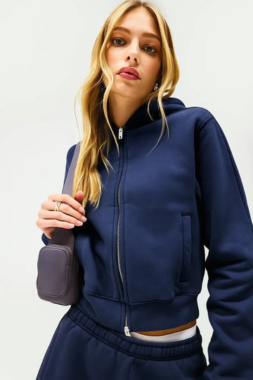 LT1K Zip-Up Slim Navy-Blue hoodie.
