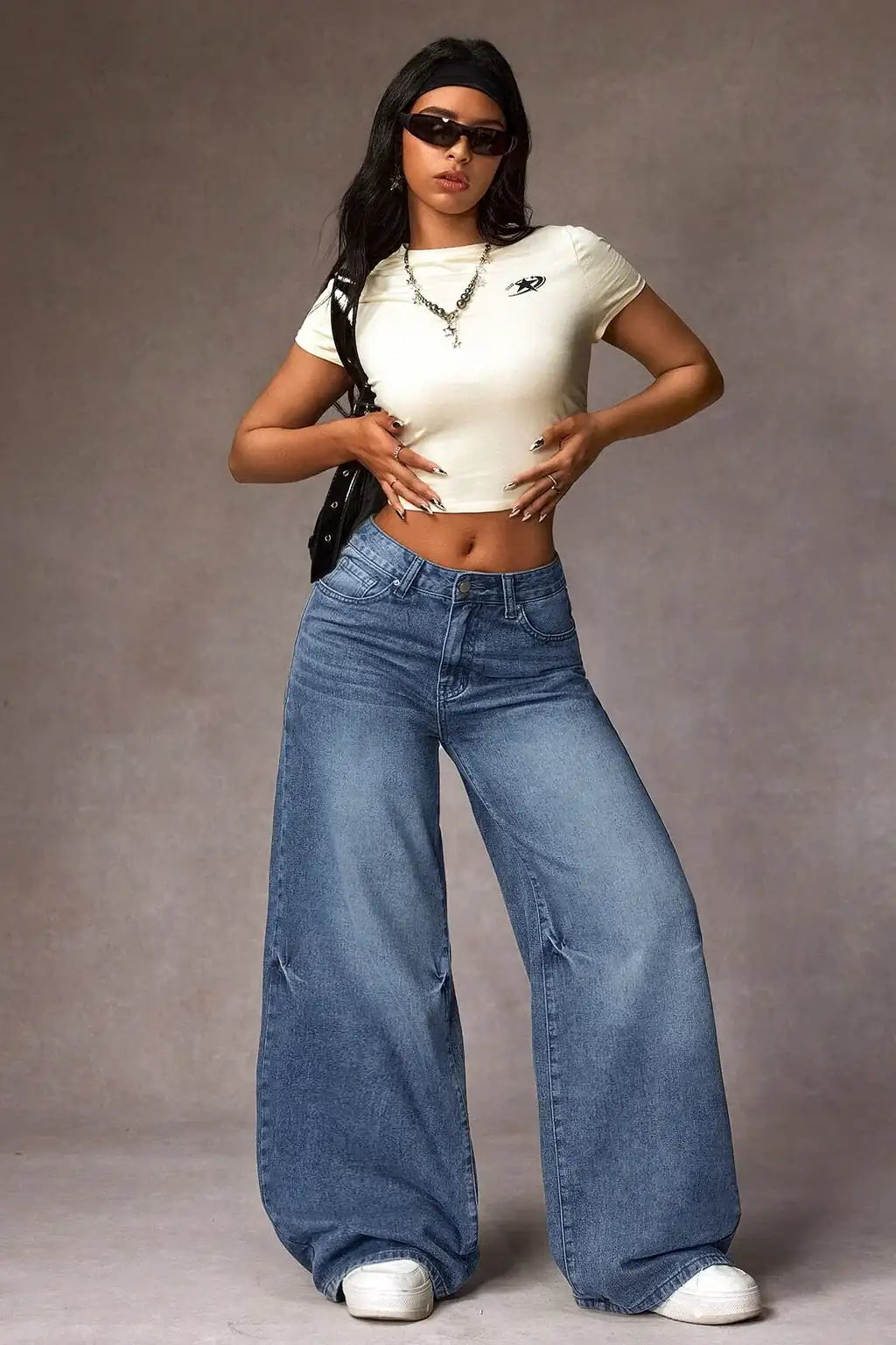 LT1K MID-Blue Wide Leg Jeans.
