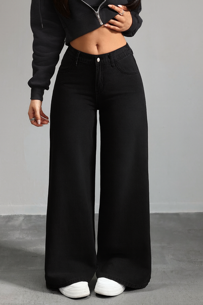 LT1K Faded Black High-Waist Wide-Leg Jeans.