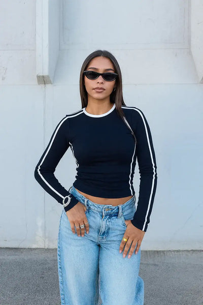 LT1K Navy-Blue Tape Essential Full-Sleeves Slim T-Shirt.(Perfect For All Season).