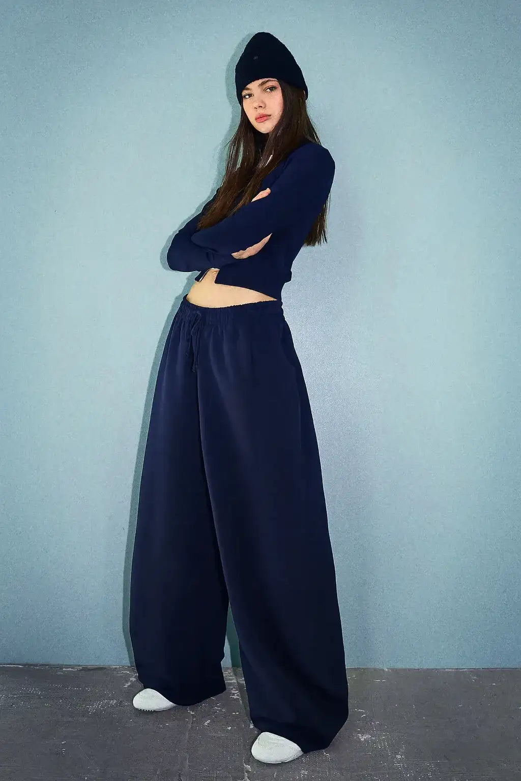 LT1K Navy Blue Barrel Loose Trouser.(Perfect For All Season)