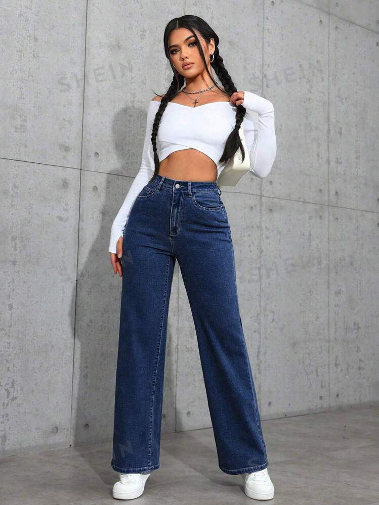 Dark Blue High-Waisted Loose Mom Jeans - lessthan1thousand
