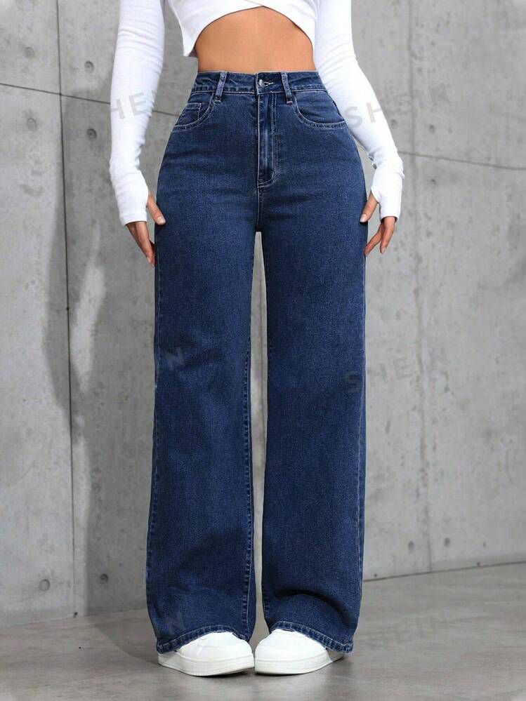 Dark Blue High-Waisted Loose Mom Jeans - lessthan1thousand