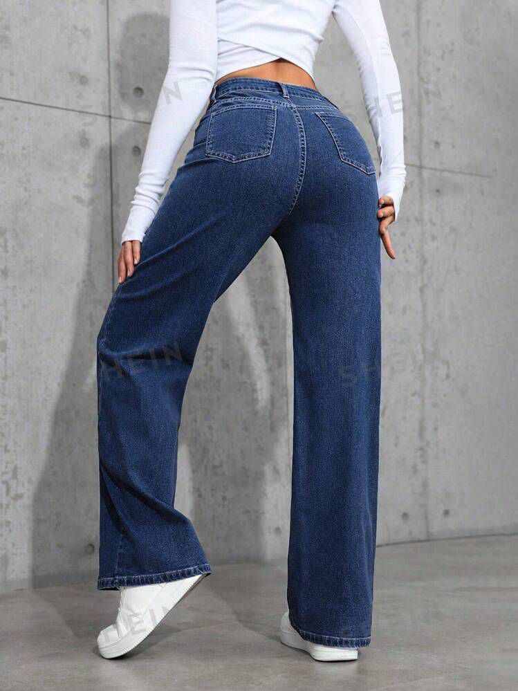 Dark Blue High-Waisted Loose Mom Jeans - lessthan1thousand