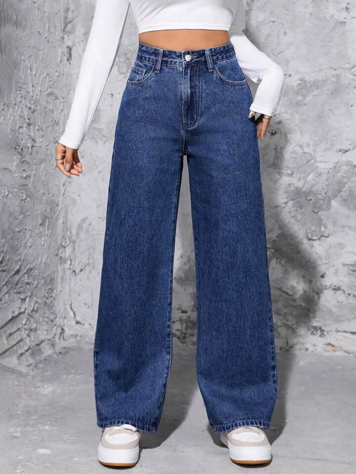 Dark Blue High-Waisted Loose Mom Jeans - lessthan1thousand