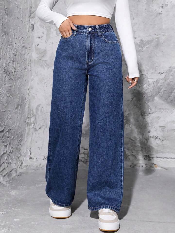 Dark Blue High-Waisted Loose Mom Jeans - lessthan1thousand