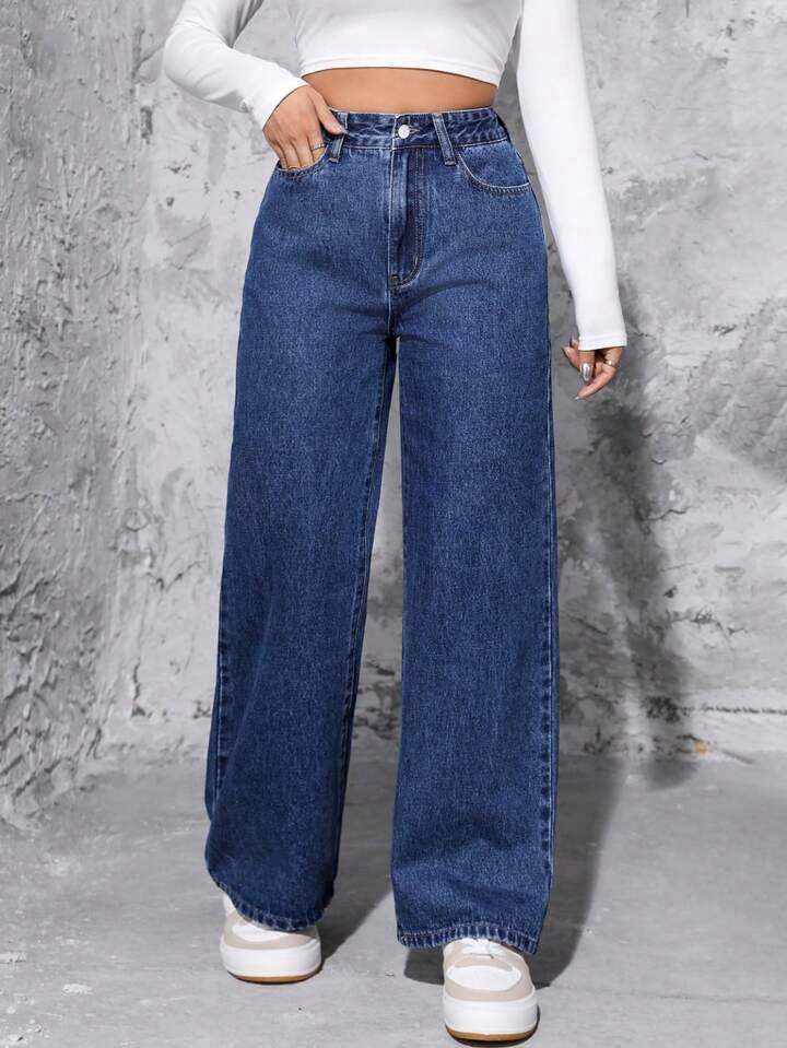 Dark Blue High-Waisted Loose Mom Jeans - lessthan1thousand