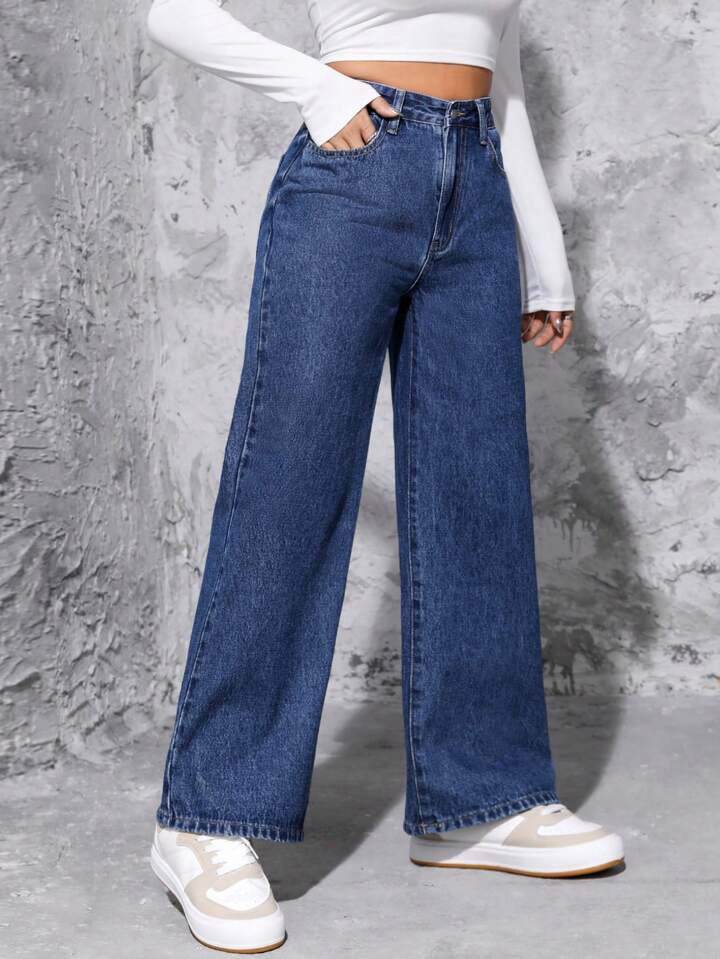 Dark Blue High-Waisted Loose Mom Jeans - lessthan1thousand