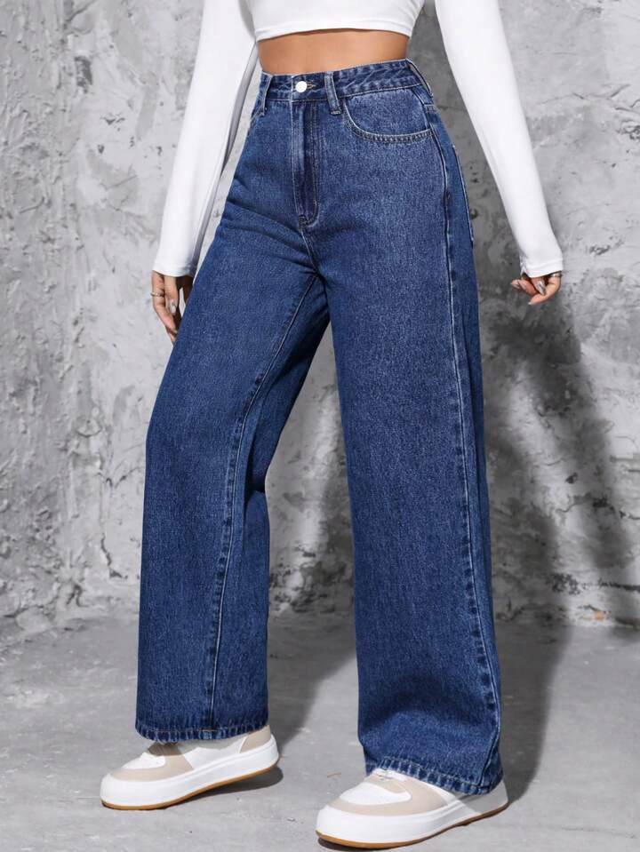 Dark Blue High-Waisted Loose Mom Jeans - lessthan1thousand