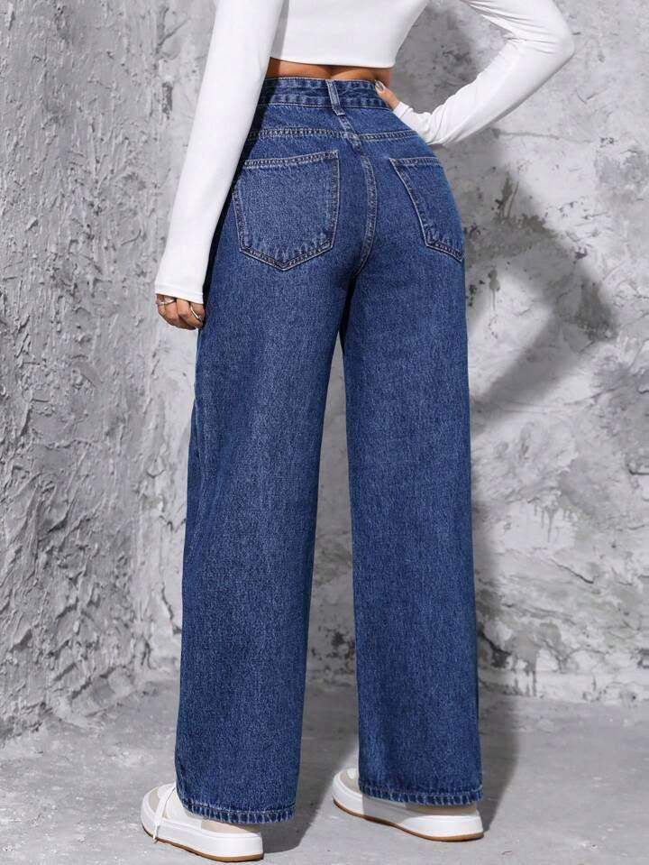 Dark Blue High-Waisted Loose Mom Jeans
