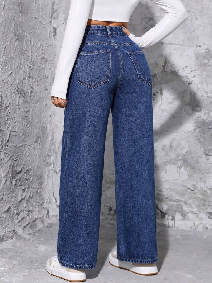 Dark Blue High-Waisted Loose Mom Jeans - lessthan1thousand
