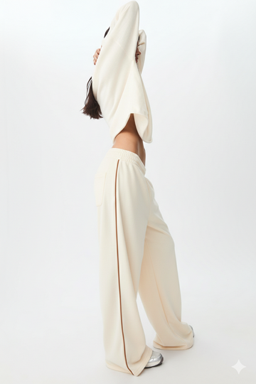 LT1K Sand Single Side Piping Detail Wide-Leg Trouser.(Perfect For All Season)