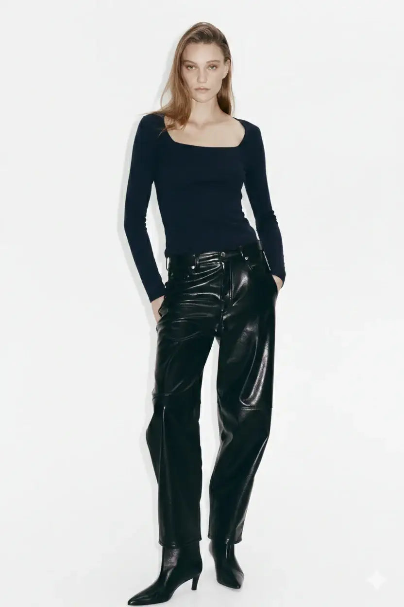 LT1K Navy Blue Full-Sleeves Square-Neck Full Sleeve Slim Top.(Perfect For All Season)