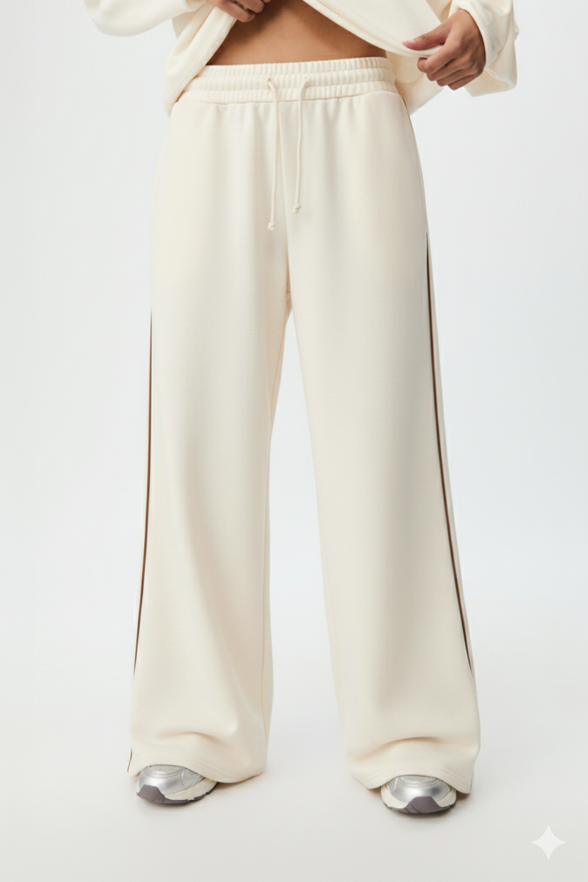 LT1K Sand Single Side Piping Detail Wide-Leg Trouser.(Perfect For All Season)
