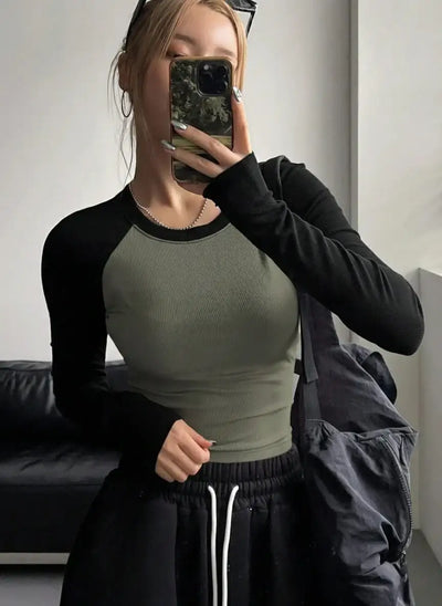 LT1K Black/Camo Essential Full-Sleeves Raglan Slim Top.(Perfect For Winter Season).