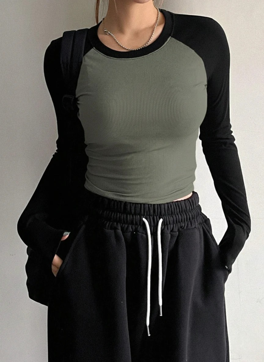 LT1K Black/Camo Essential Full-Sleeves Raglan Slim Top.(Perfect For Winter Season).